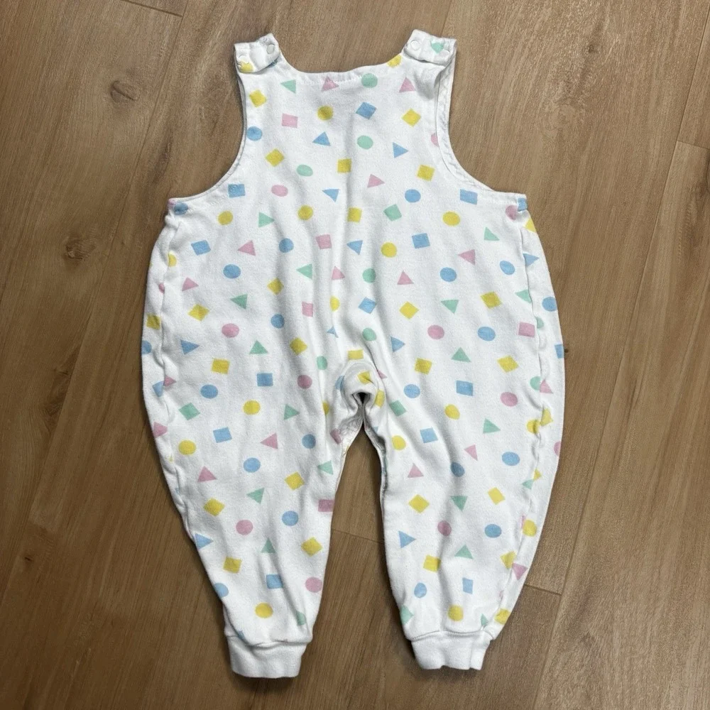 VTG Carters Baby Girl Bubble Romper 12 Month Shapes Colorblock Pastel 90s USA